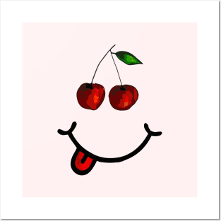 Cherry & Smile (in the shape of a face) Posters and Art